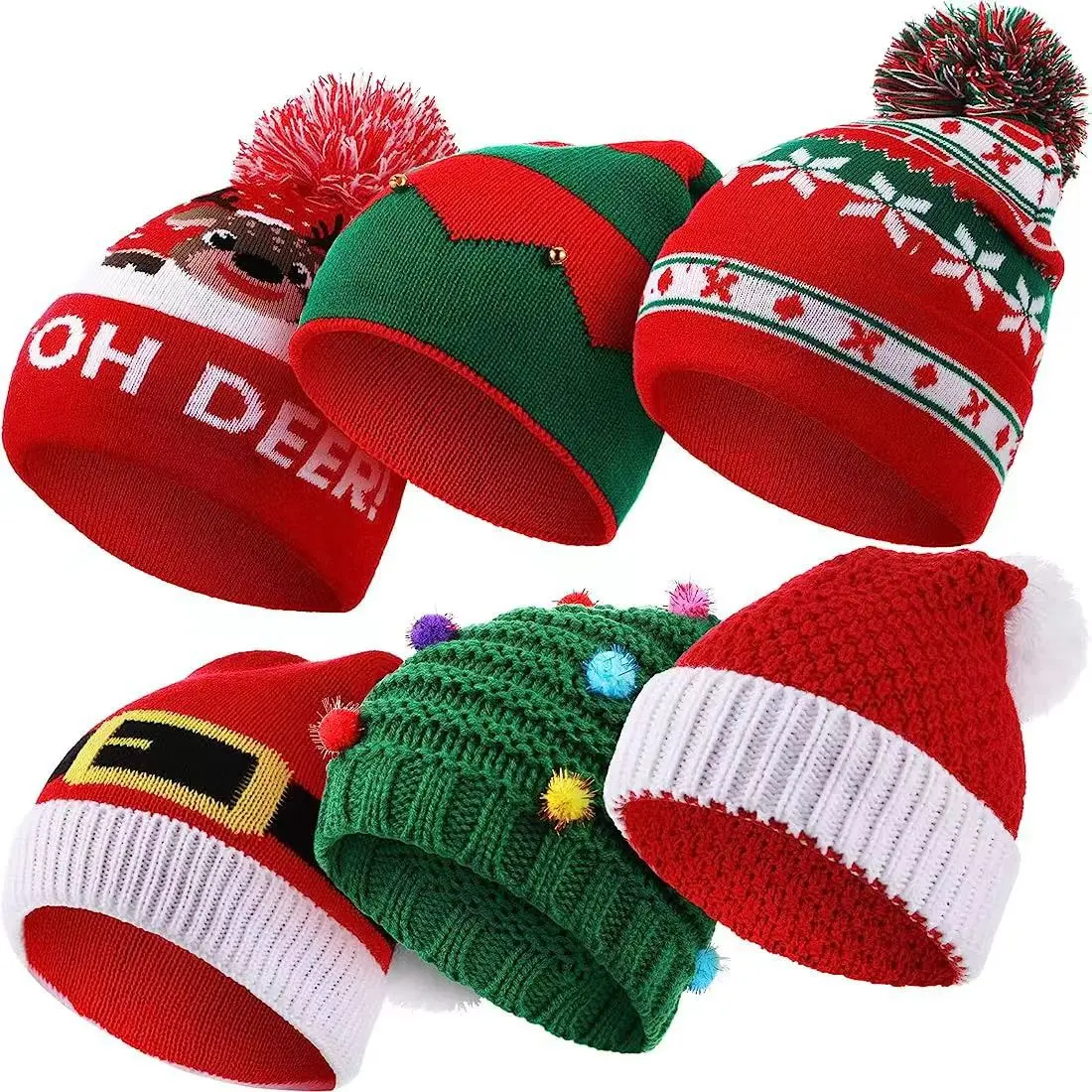 V&J Acrylic Cuffed Pom Pom Slouchy Winter Hat Knit Christmas Beanie