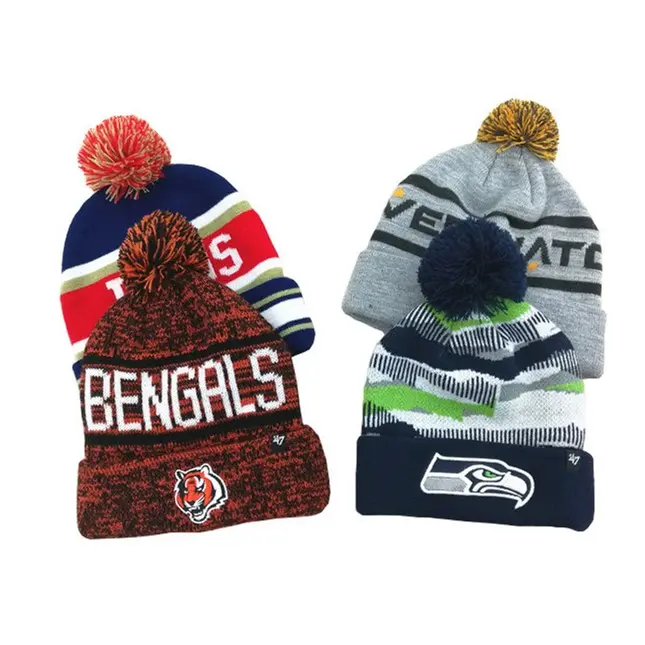V&J Custom label 3D embroidered knit pom pom beanie wool furry fur winter hats