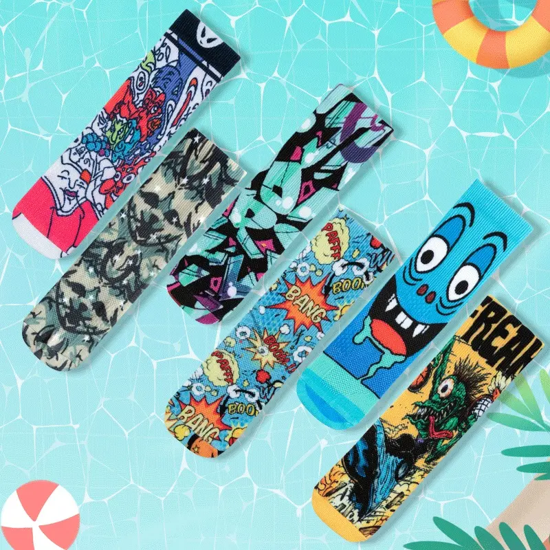 V&J 3d digital printing cotton polyester custom 360 printed socks