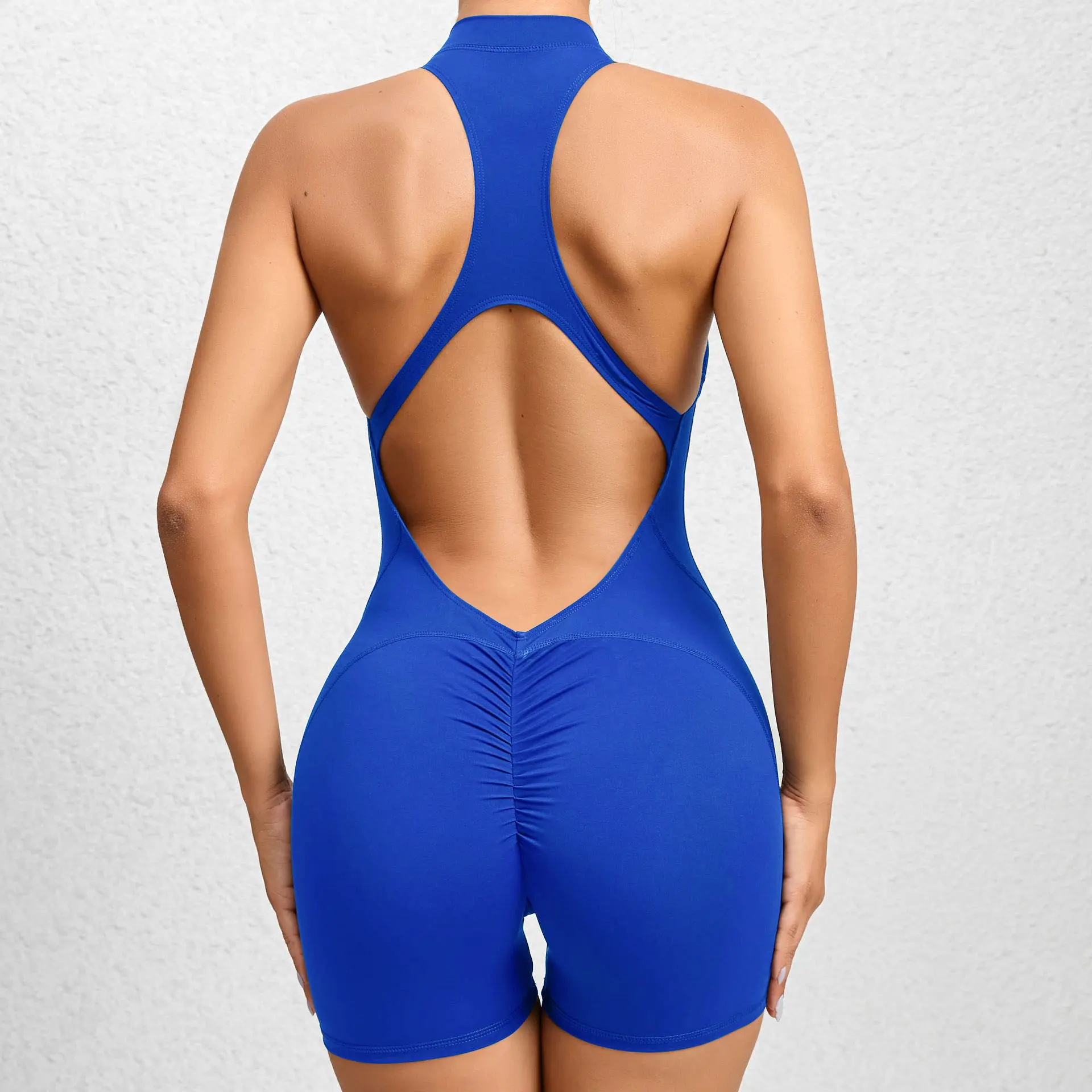 V&J Sexy Backless One Piece Workout Jumpsuits Sleeveless V Back Scrunch Yoga Romper