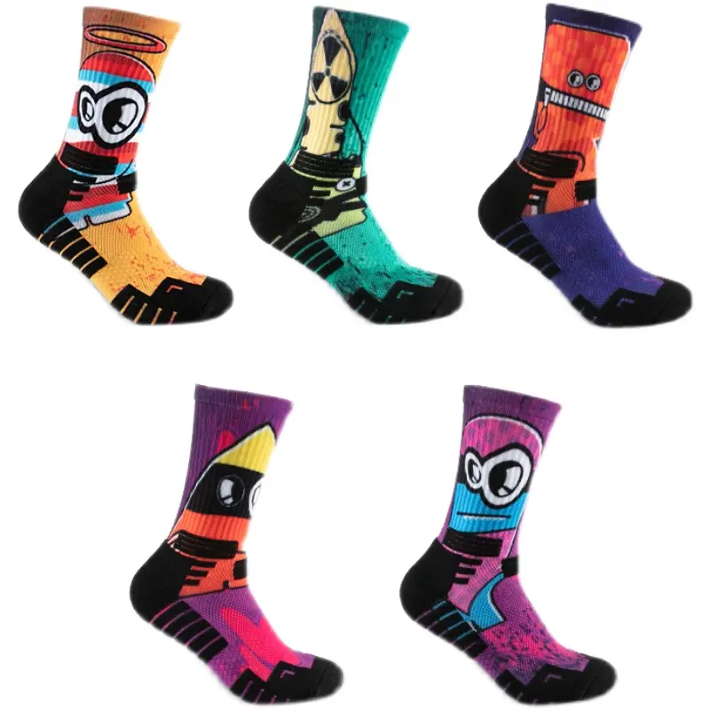 V&J 3d digital printing cotton polyester custom 360 printed socks-product