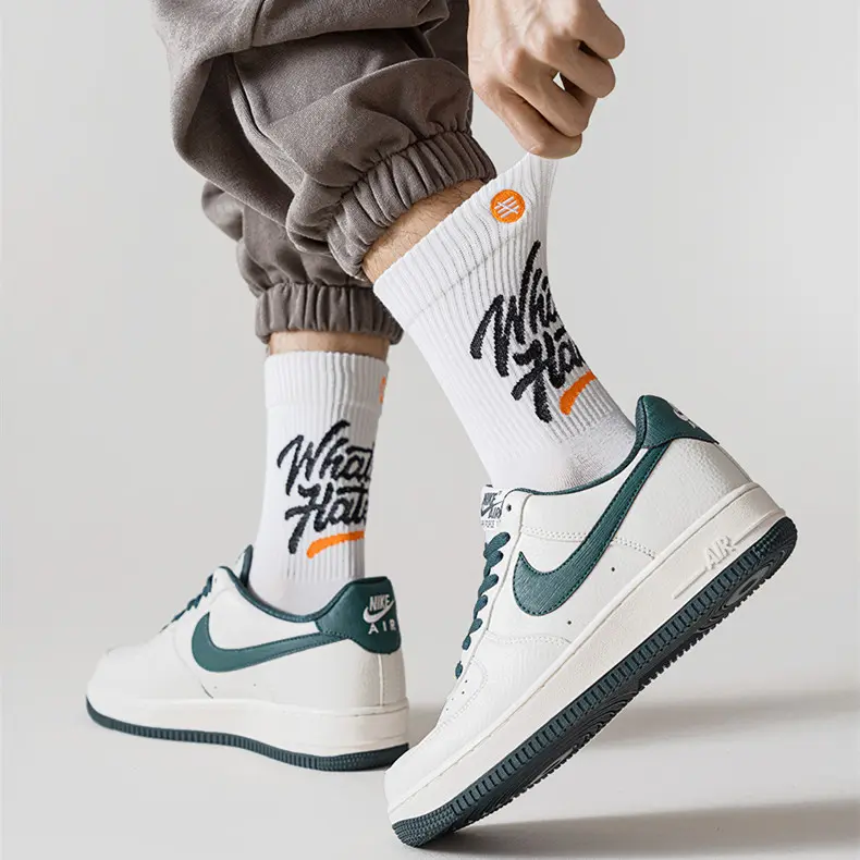 V&J custom embroidery logo crew personalized design sports athletic cushioned socks