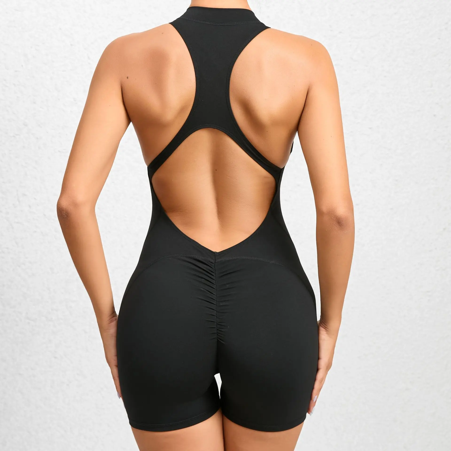 V&J Sexy Backless One Piece Workout Jumpsuits Sleeveless V Back Scrunch Yoga Romperyk4