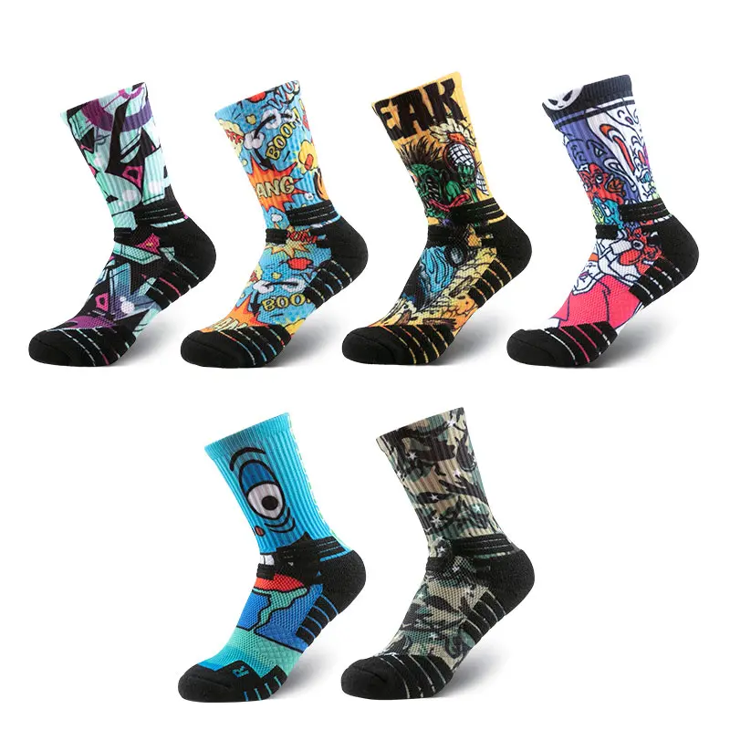 V&J 3d digital printing cotton polyester custom 360 printed socks