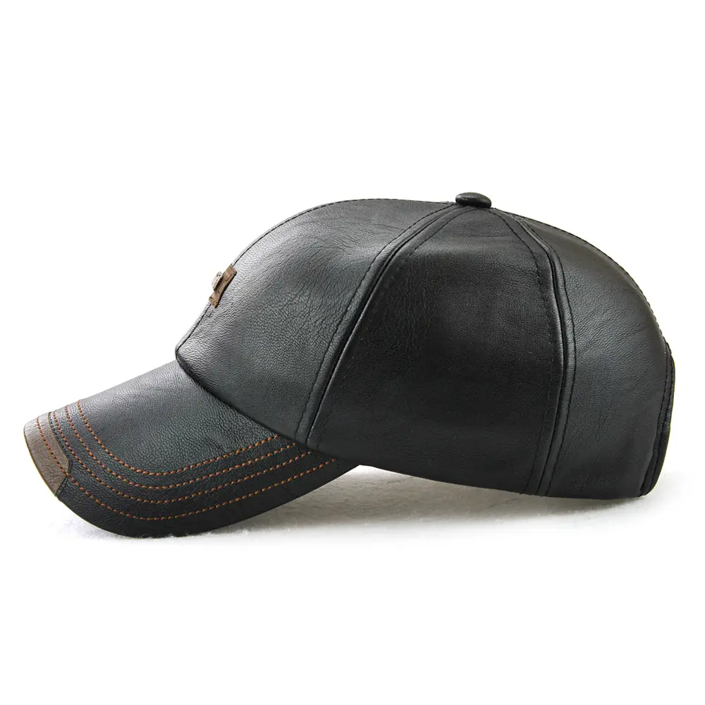 V&J Adjustable Genuine Cowhide Leather Baseball Cap for Fall Winter Outdoor Sports Hat (2)2fv