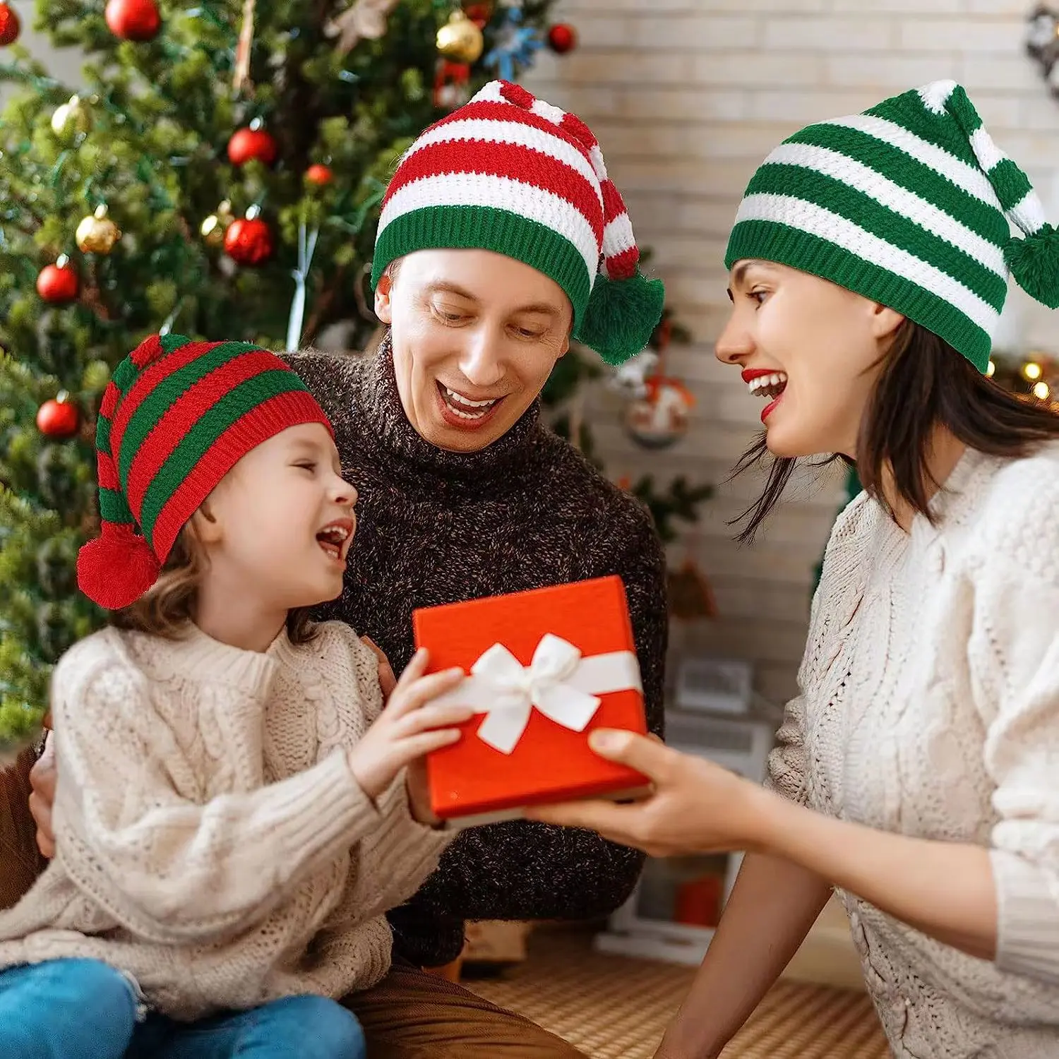 V&J Acrylic Cuffed Pom Pom Slouchy Winter Hat Knit Christmas Beanie-product
