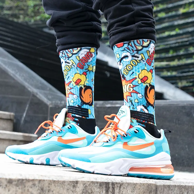 V&J 3d digital printing cotton polyester custom 360 printed socks
