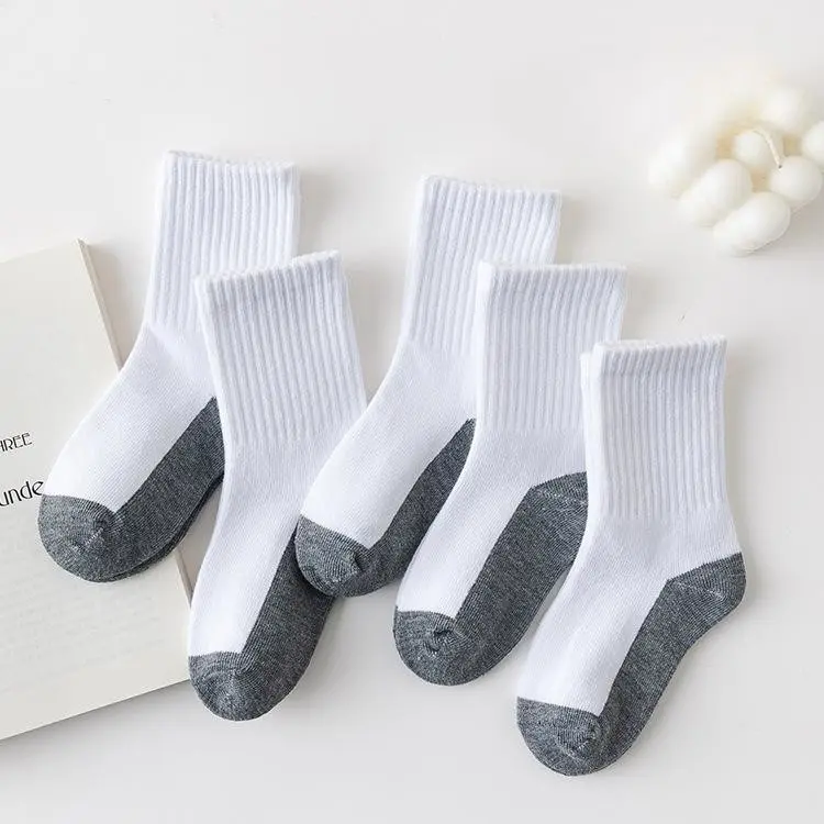 V&J 100% Cotton Kids Black White Grey Boys Girls School Sport Socks
