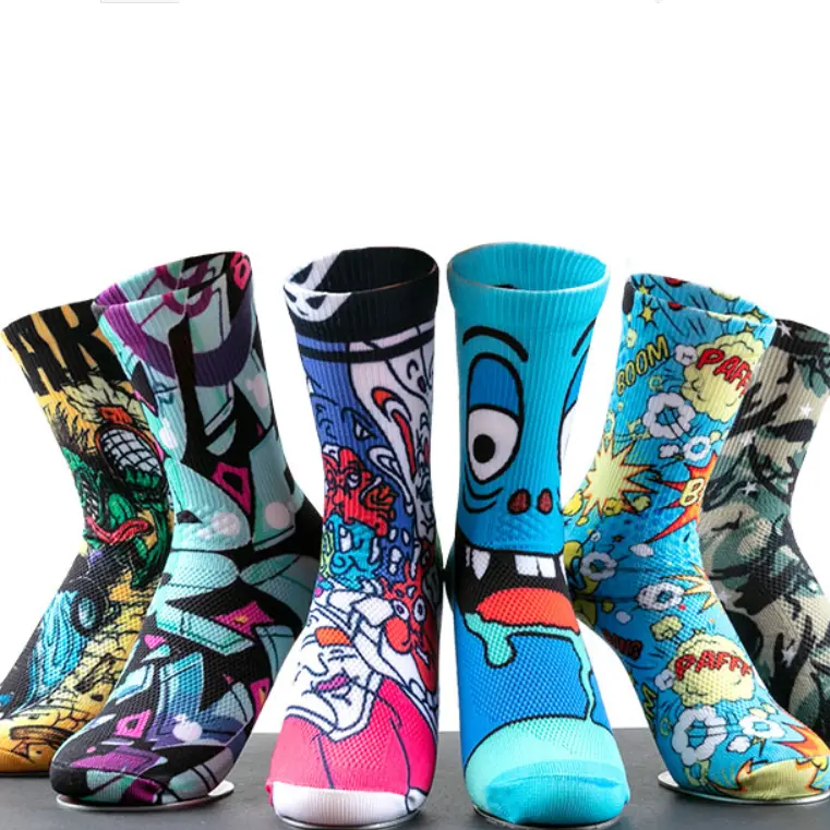 V&J 3d digital printing cotton polyester custom 360 printed socks