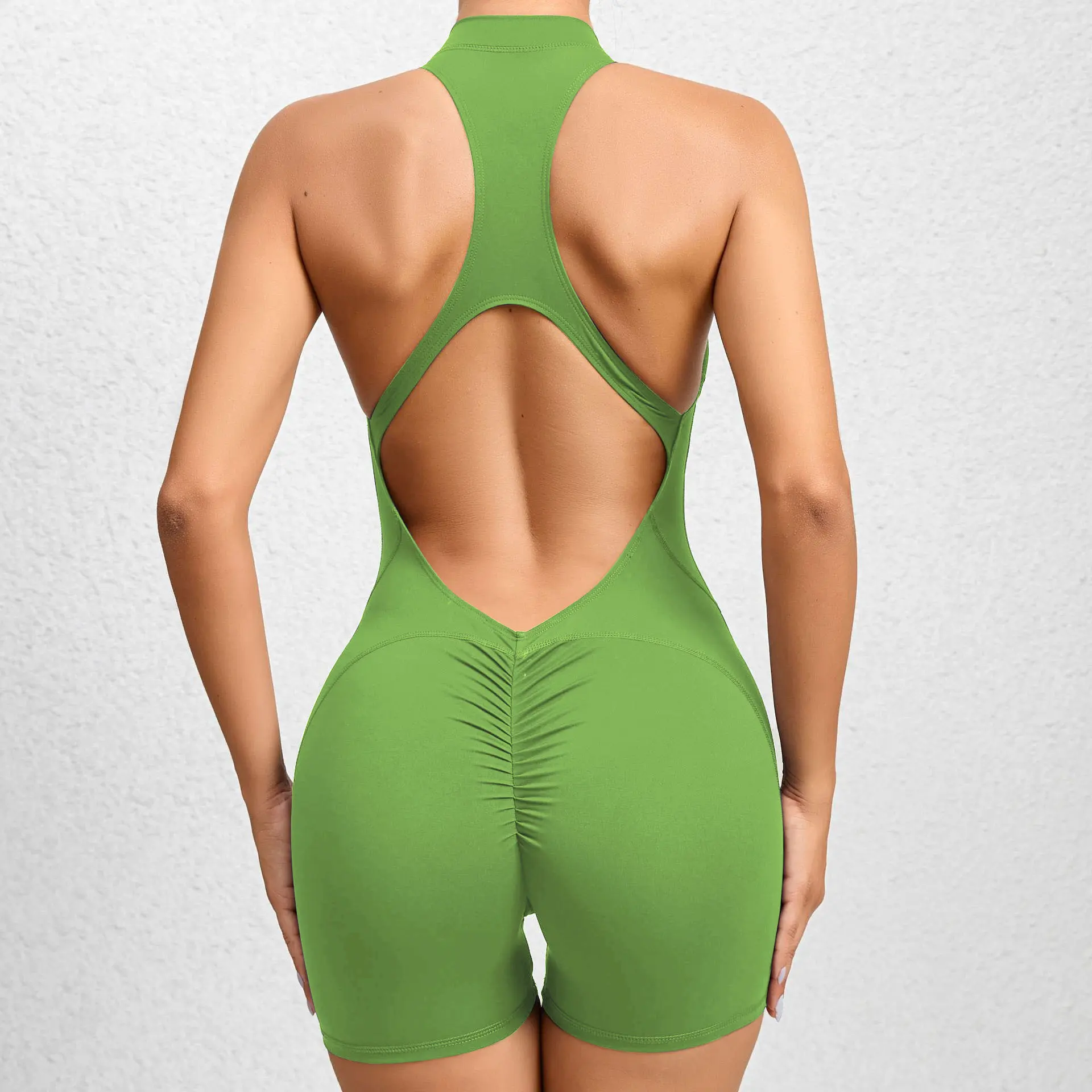 V&J Sexy Backless One Piece Workout Jumpsuits Sleeveless V Back Scrunch Yoga Romper (3)bgs
